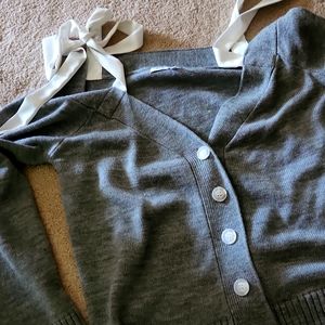 ENGLISH FACTORY Off Shoulder Gray Knit Cardigan